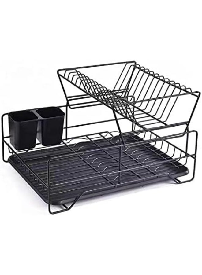 مطبقيه امريكي و مصفاة الحوض و مطبقيه رف تخزين لتجفيف الأطباق مكون من طبقتين أسود ضد الصدا - Image 5